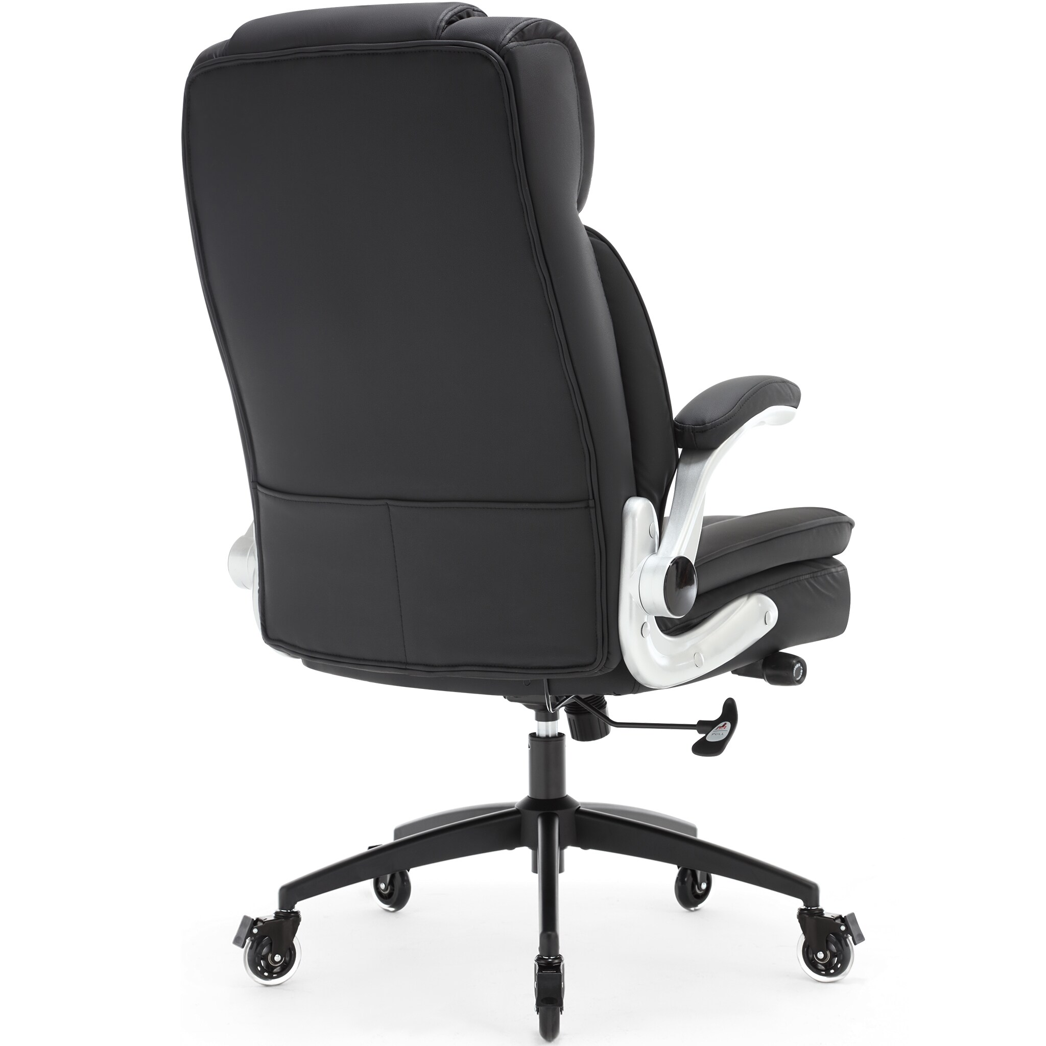 High Back Office Chair With Locking Wheels, Large Executive Desk Chair, Flip Arms Adjustable Lumbar Support, Ergonomic Synthetic Leather Computer Chair Prevents Cats Scratching, Thick Padded, Black_voghion.com